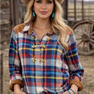 Rock & Roll Cowgirl Plaid Shirt Womens XL Western Flannel Toggle Buttons